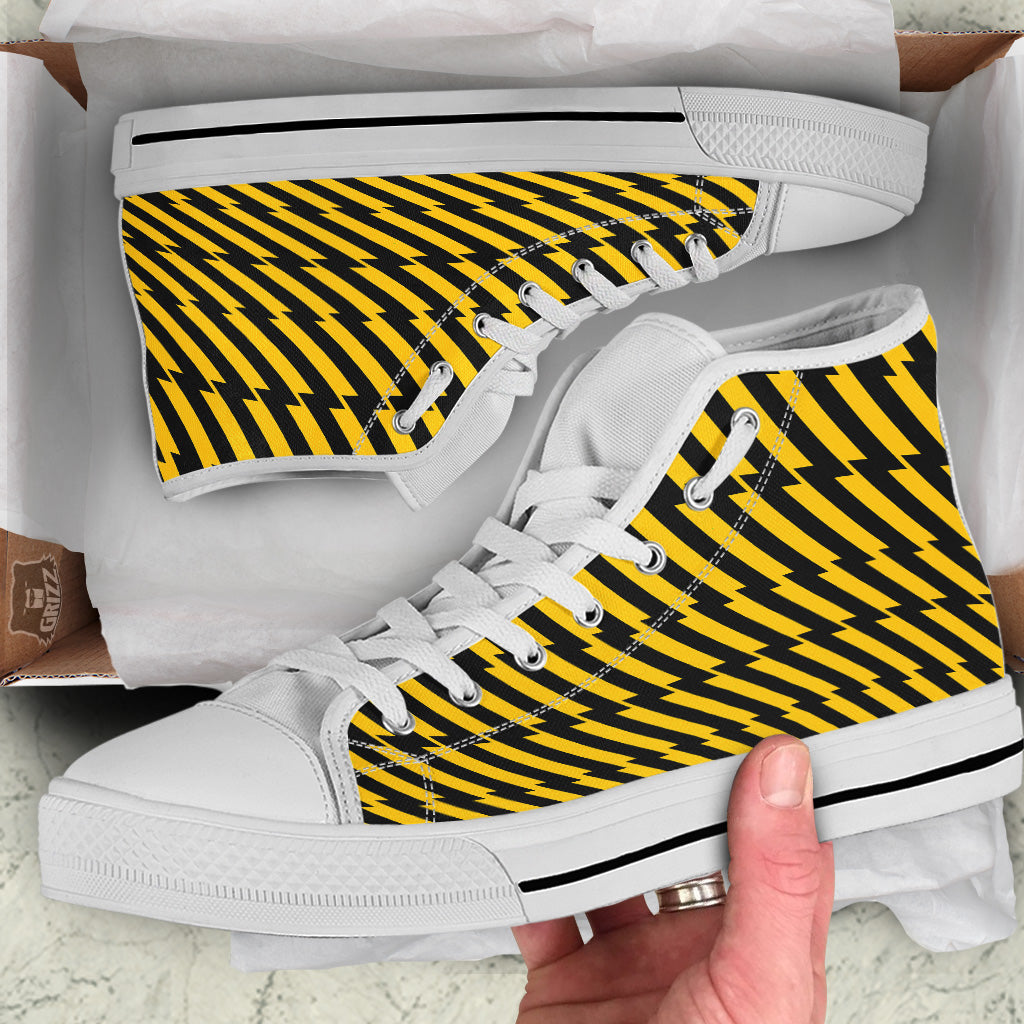 Yellow Lightning Spark Print Pattern White High Top Shoes-grizzshop