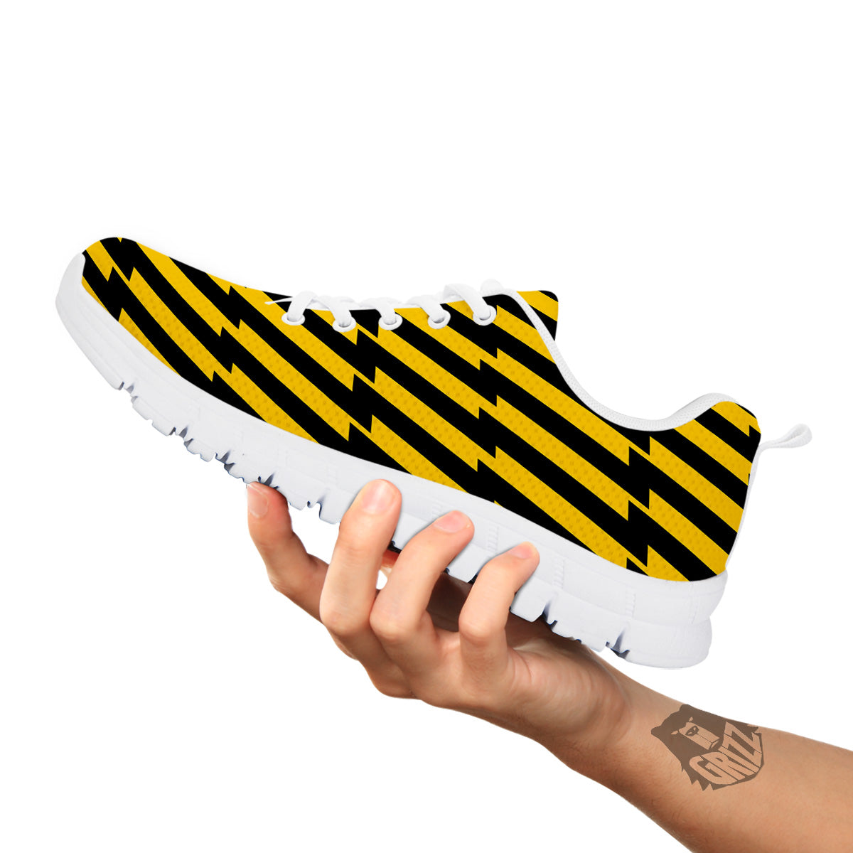Yellow Lightning Spark Print Pattern White Sneaker-grizzshop