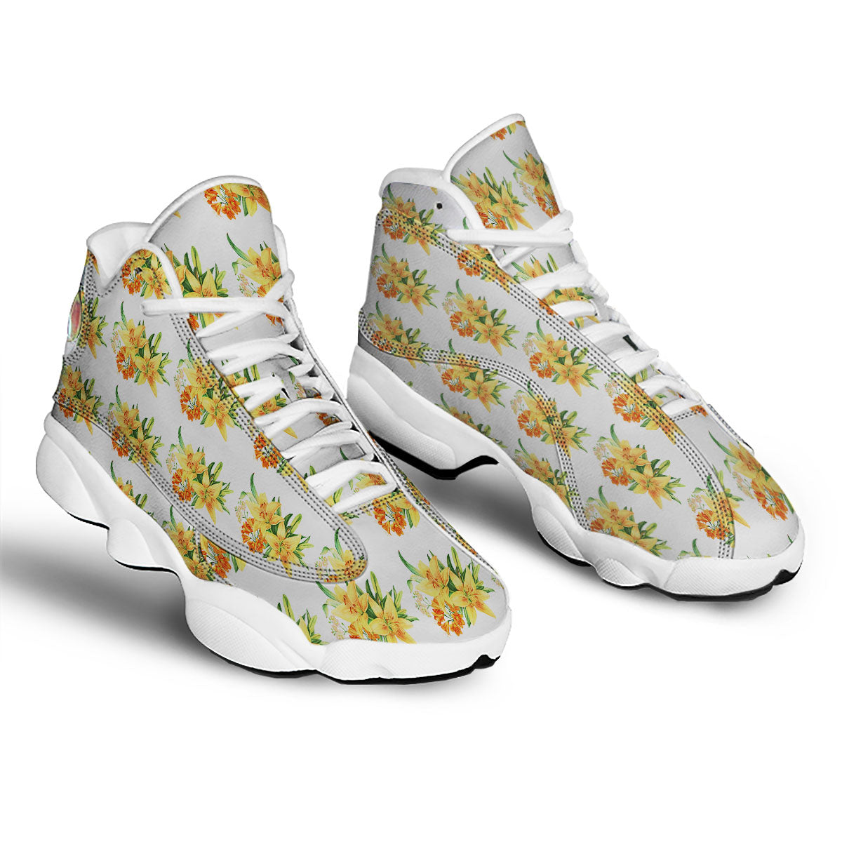 Yellow Lily Watercolor Print Pattern White Basketball Shoes-grizzshop