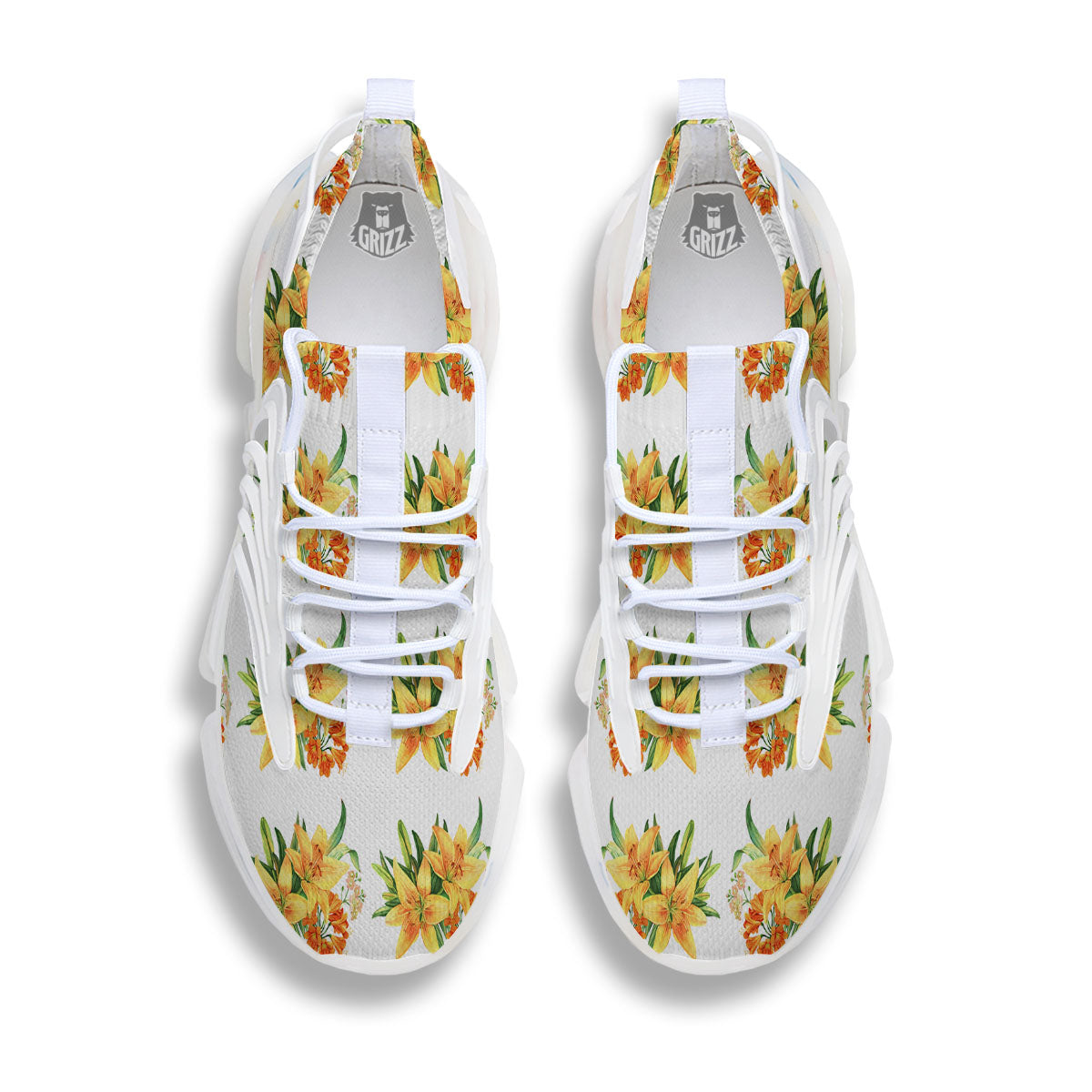 Yellow Lily Watercolor Print Pattern White Gym Shoes-grizzshop