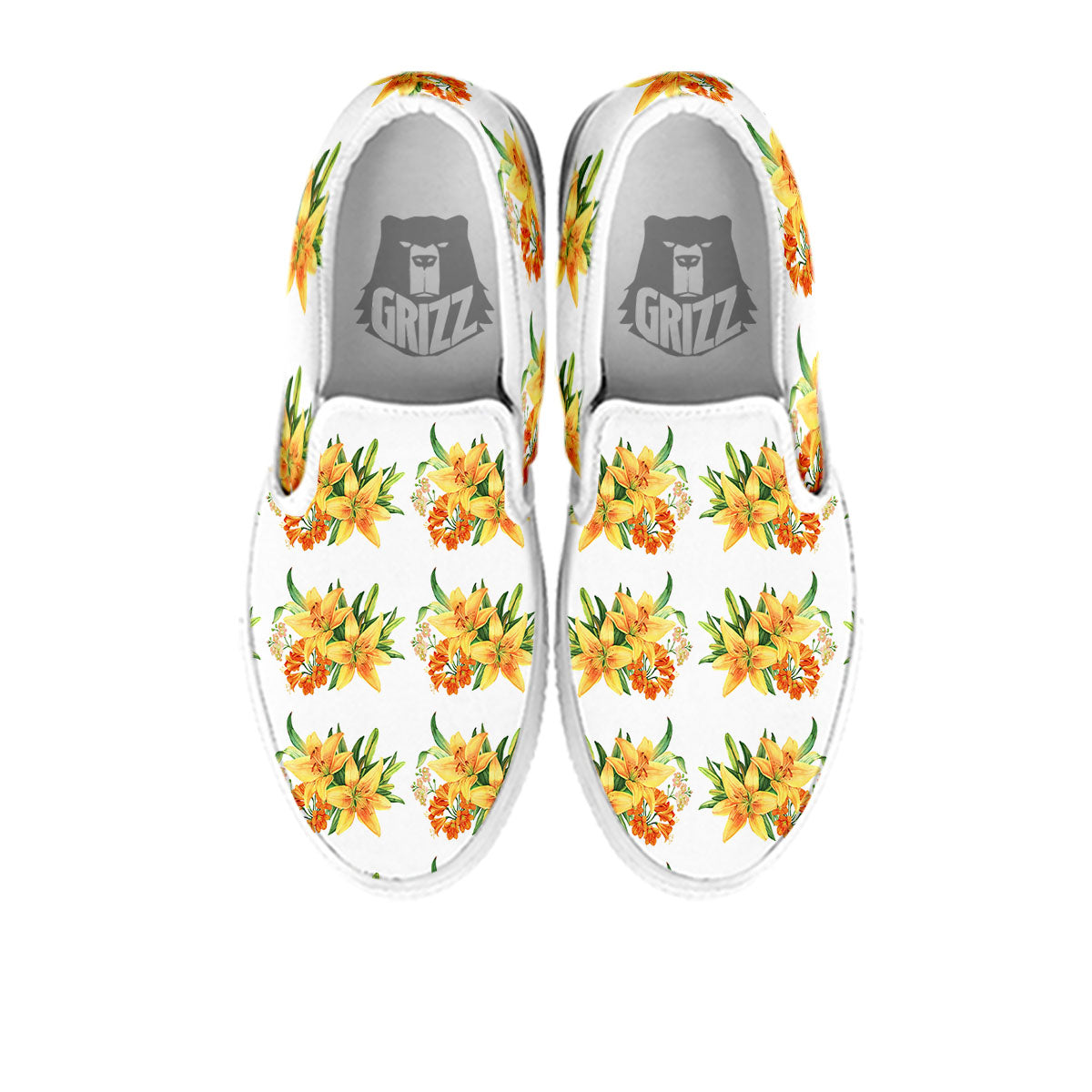 Yellow Lily Watercolor Print Pattern White Slip On Shoes-grizzshop