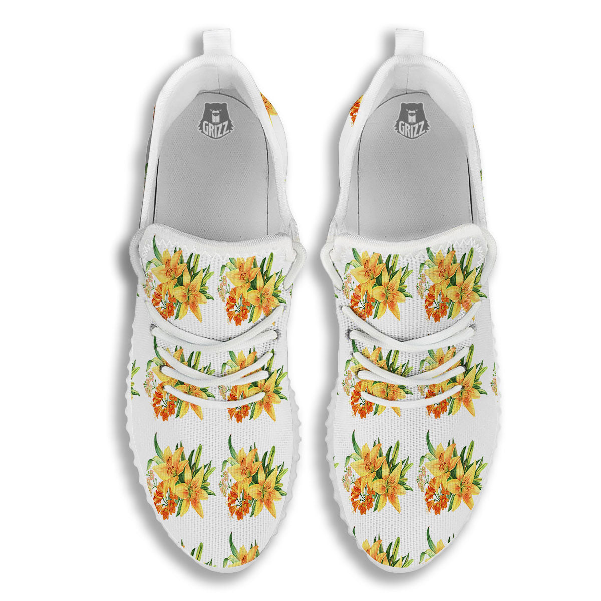 Yellow Lily Watercolor Print Pattern White Walking Shoes-grizzshop