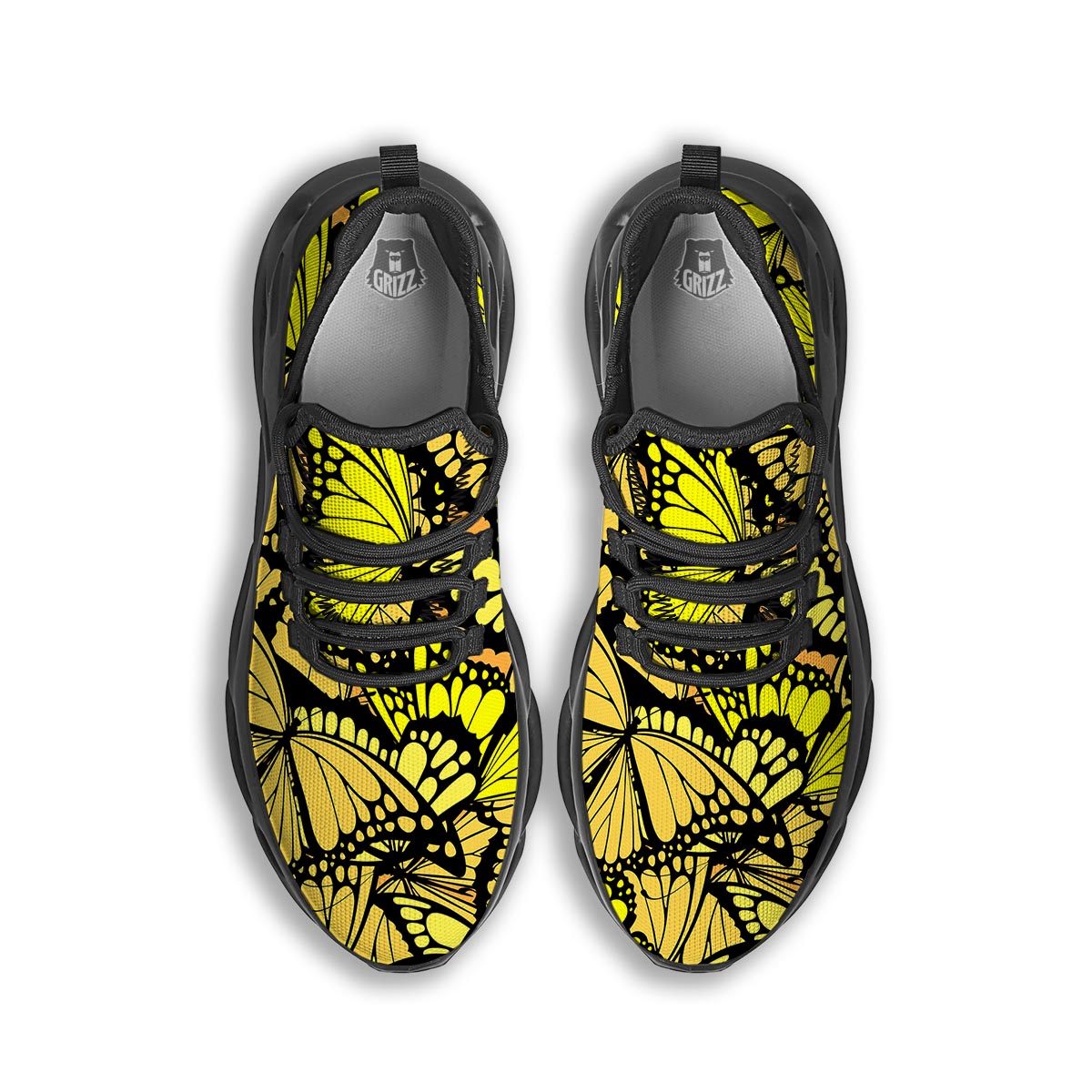 Yellow Monarch Butterfly Black Running Shoes-grizzshop