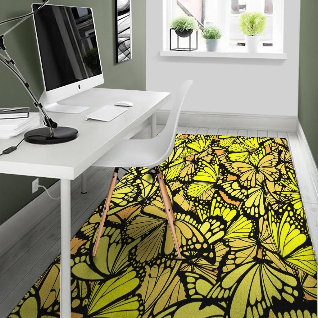 Yellow Monarch Butterfly Floor Mat-grizzshop
