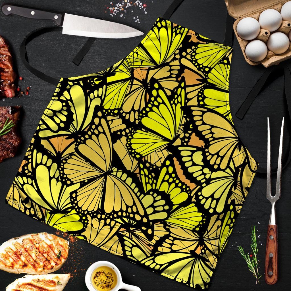 Yellow Monarch Butterfly Men's Apron-grizzshop