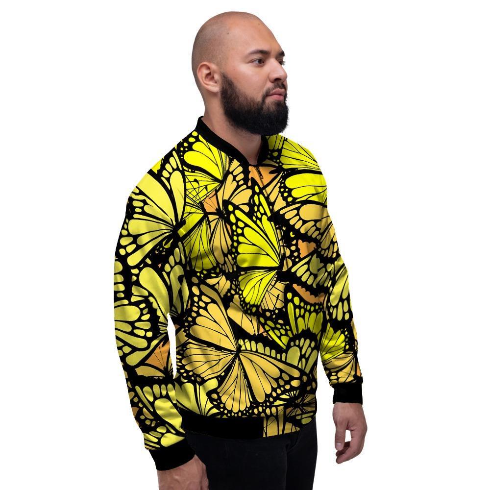 Yellow Monarch Butterfly Men's Bomber Jacket-grizzshop
