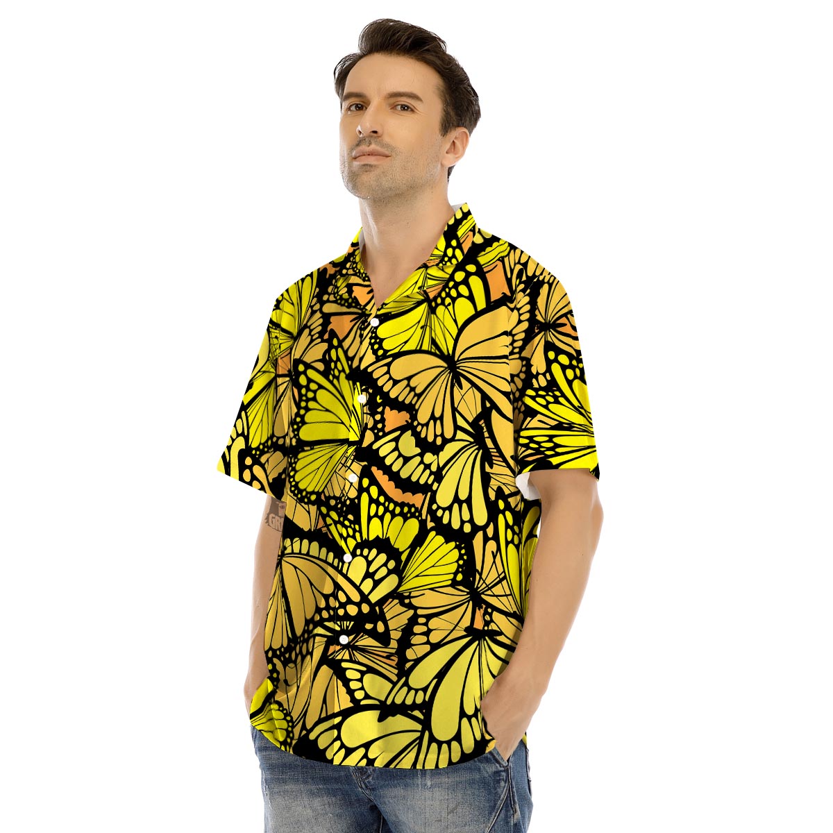 Yellow Monarch Butterfly Men’s Hawaiian Shirt-grizzshop