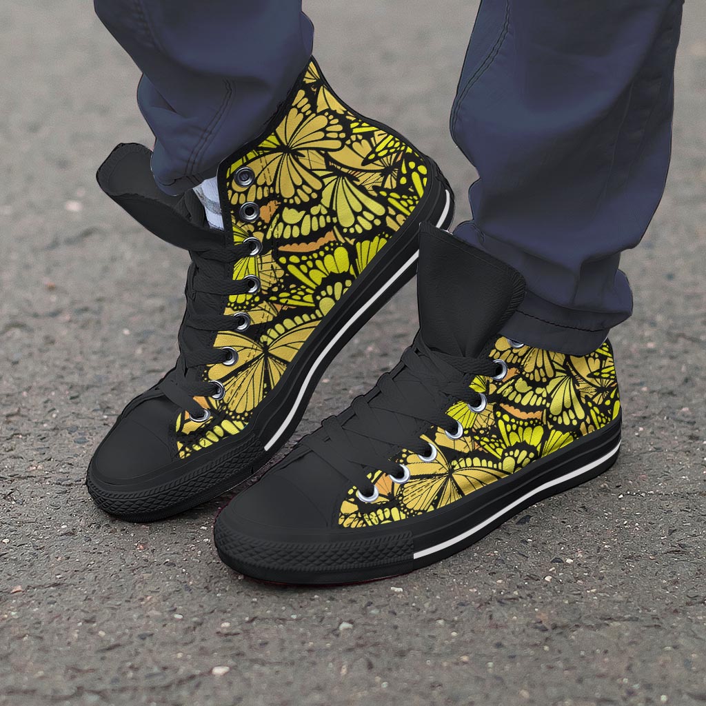 Yellow Monarch Butterfly Men's High Top Shoes-grizzshop