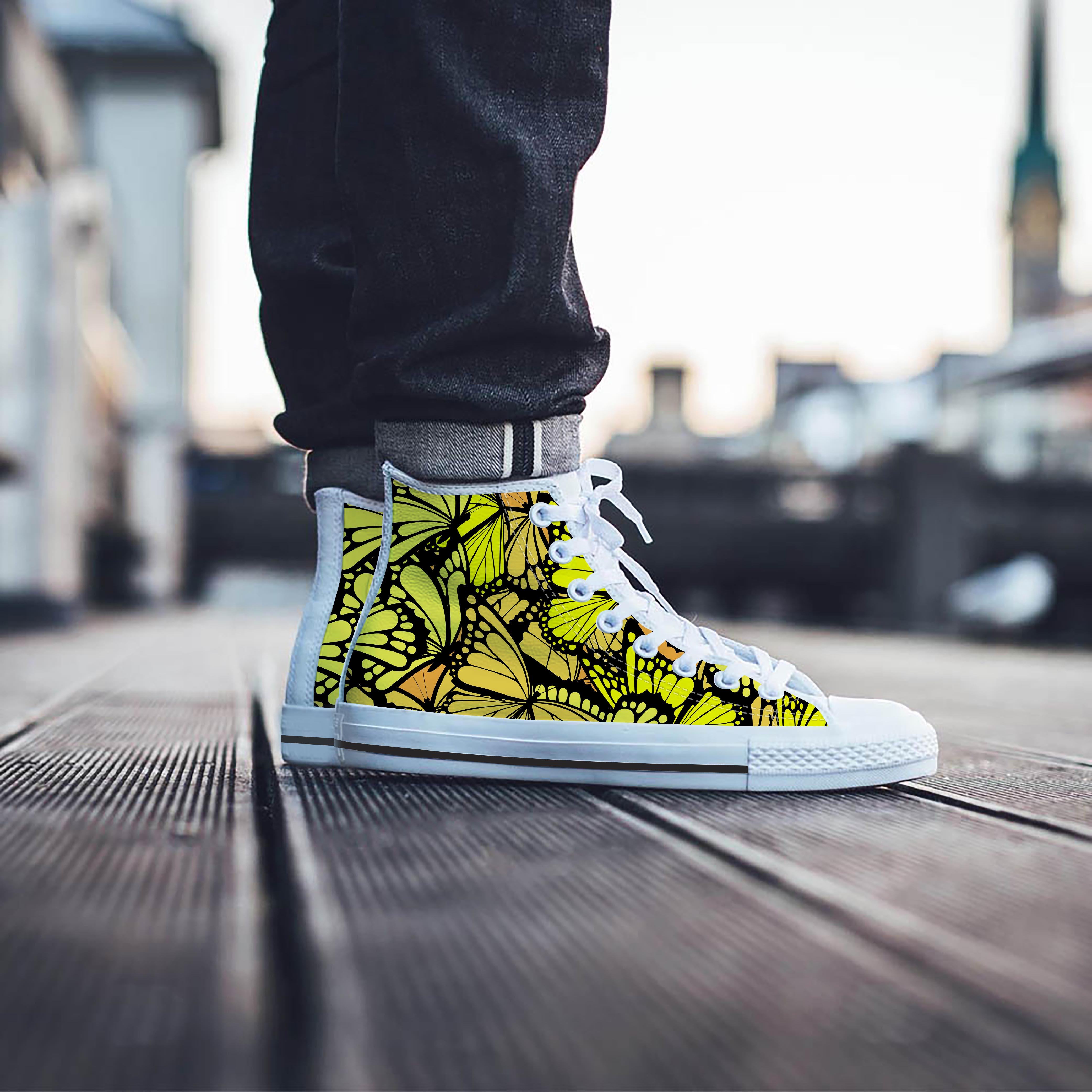Yellow Monarch Butterfly Men's High Top Shoes-grizzshop