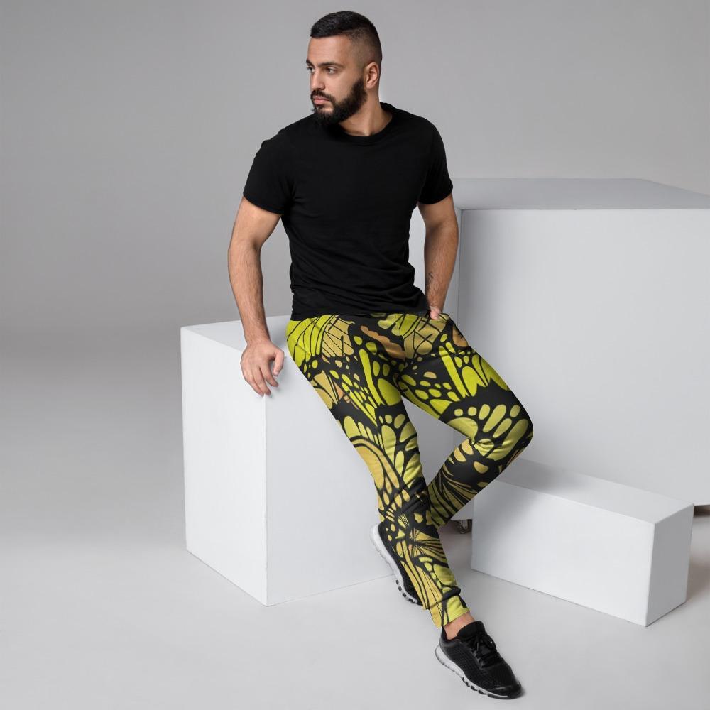 Yellow Monarch Butterfly Men's Joggers-grizzshop