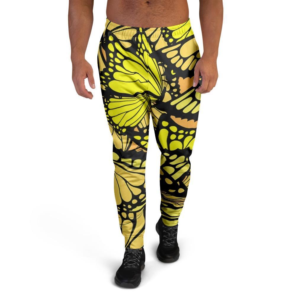 Yellow Monarch Butterfly Men's Joggers-grizzshop