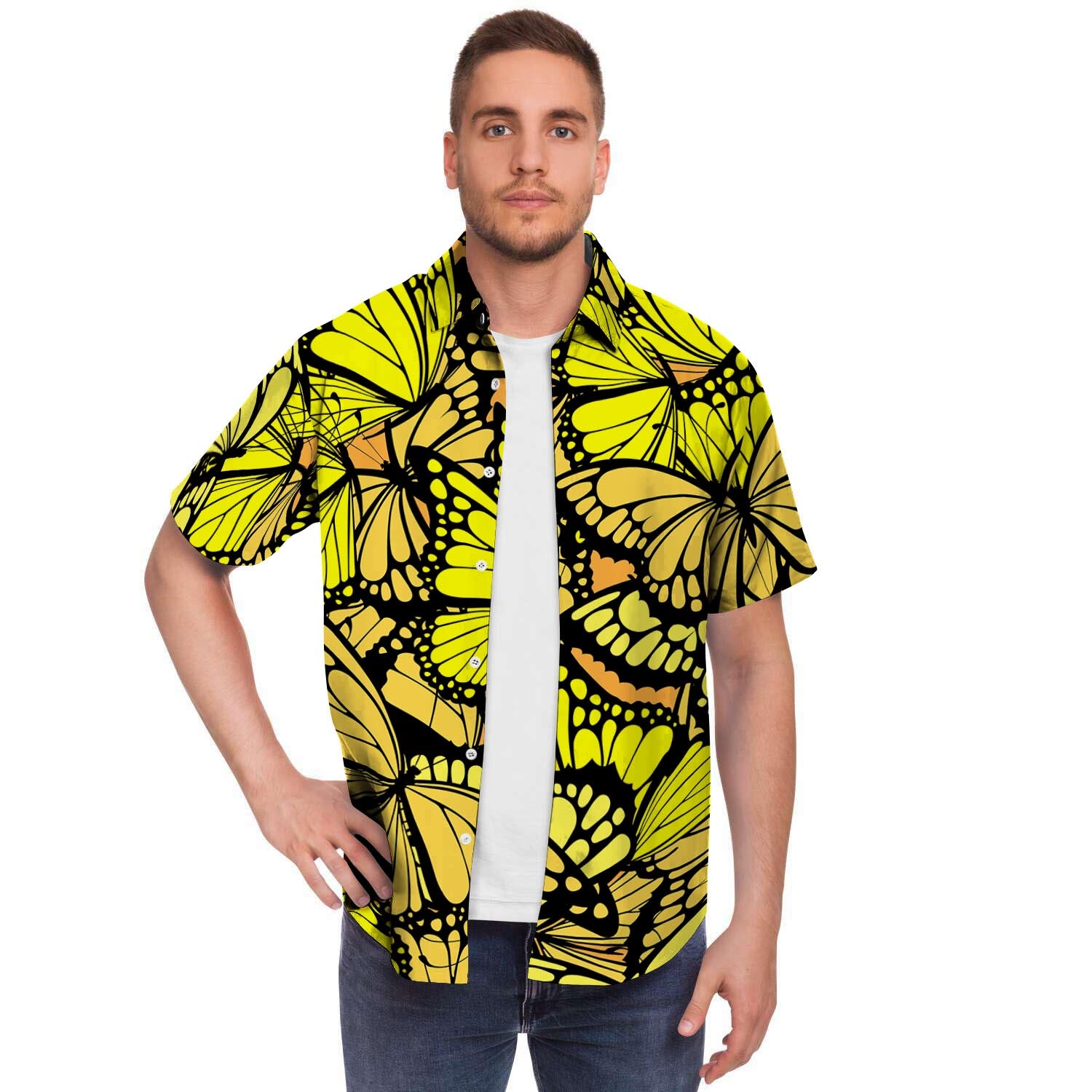 Yellow Monarch Butterfly Men's Short Sleeve Shirt-grizzshop