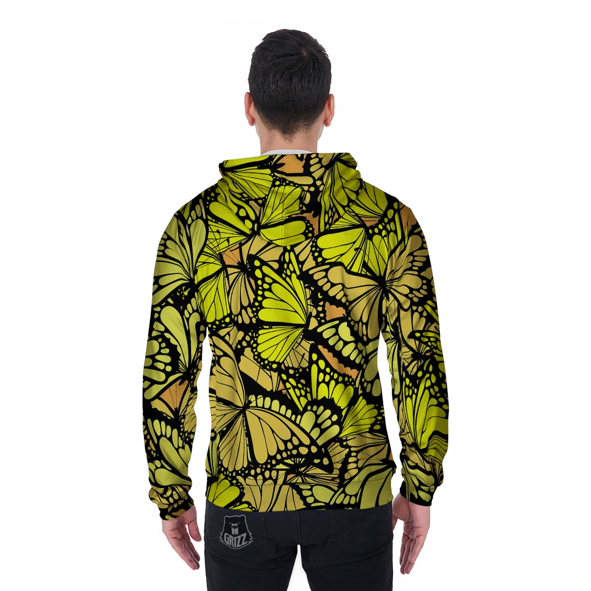 Yellow Monarch Butterfly Men's Zip Up Hoodie-grizzshop