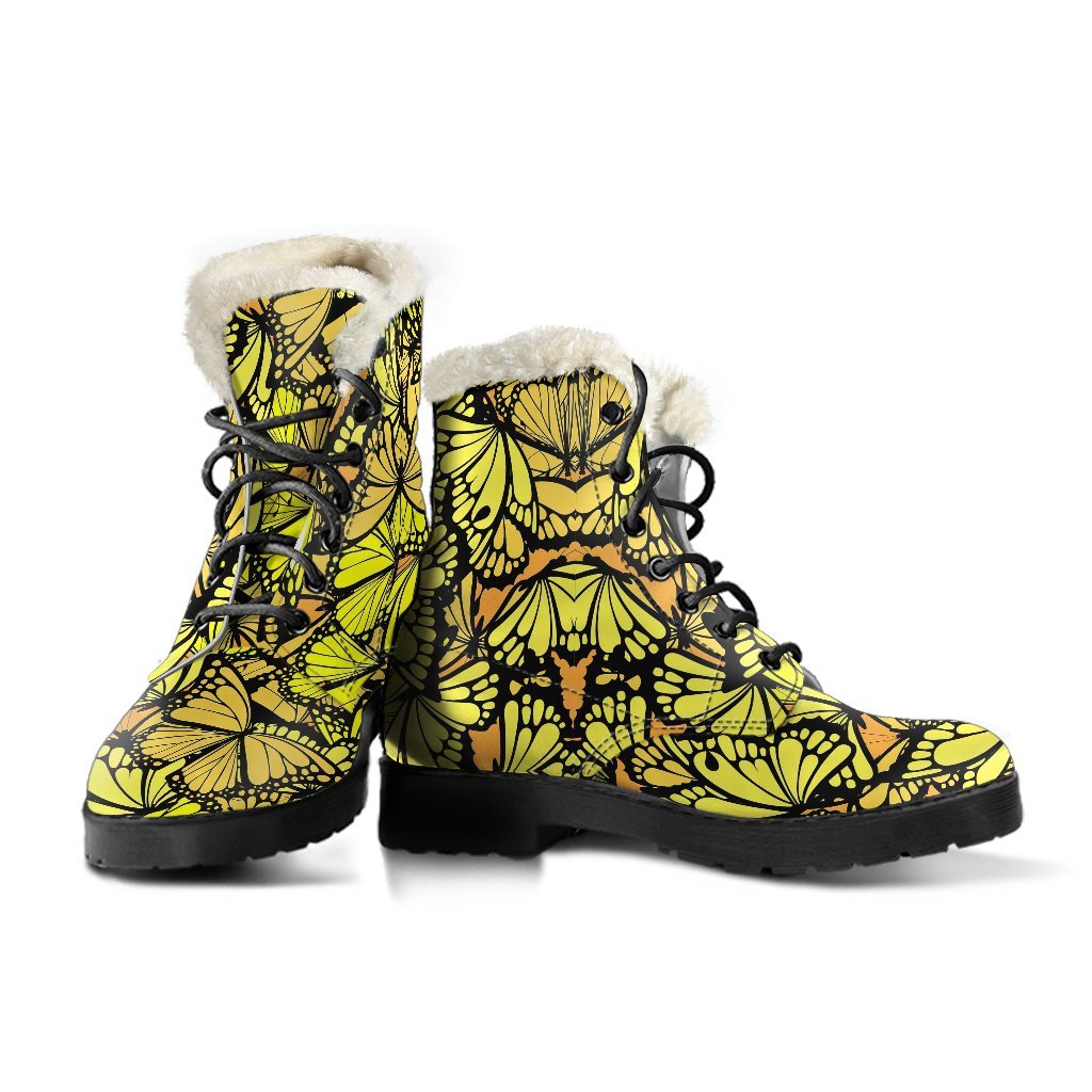 Yellow Monarch Butterfly Pattern Print Comfy Winter Boots-grizzshop