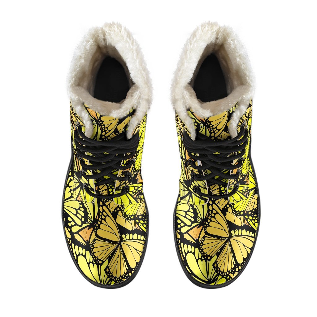 Yellow Monarch Butterfly Pattern Print Comfy Winter Boots-grizzshop