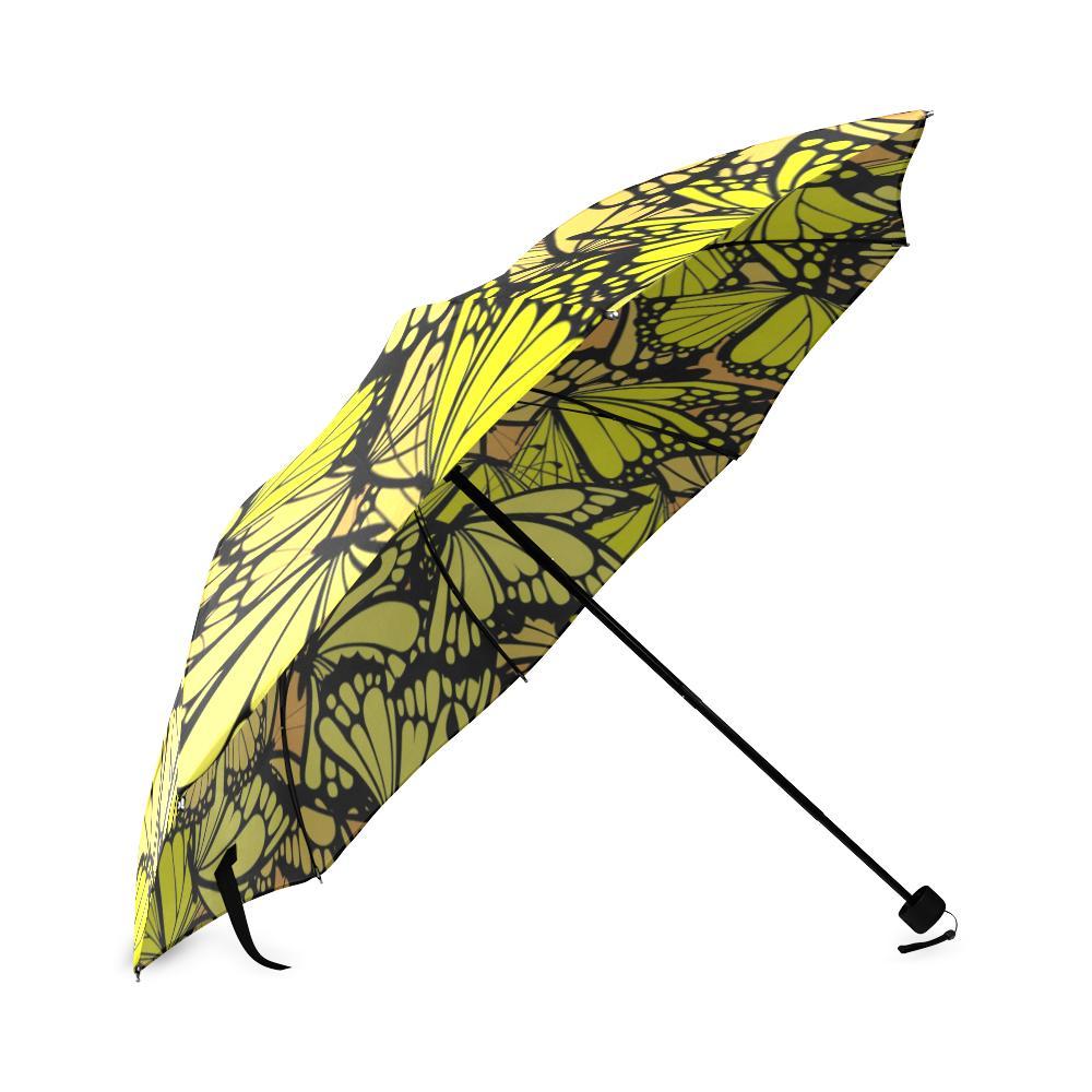 Yellow Monarch Butterfly Pattern Print Foldable Umbrella-grizzshop