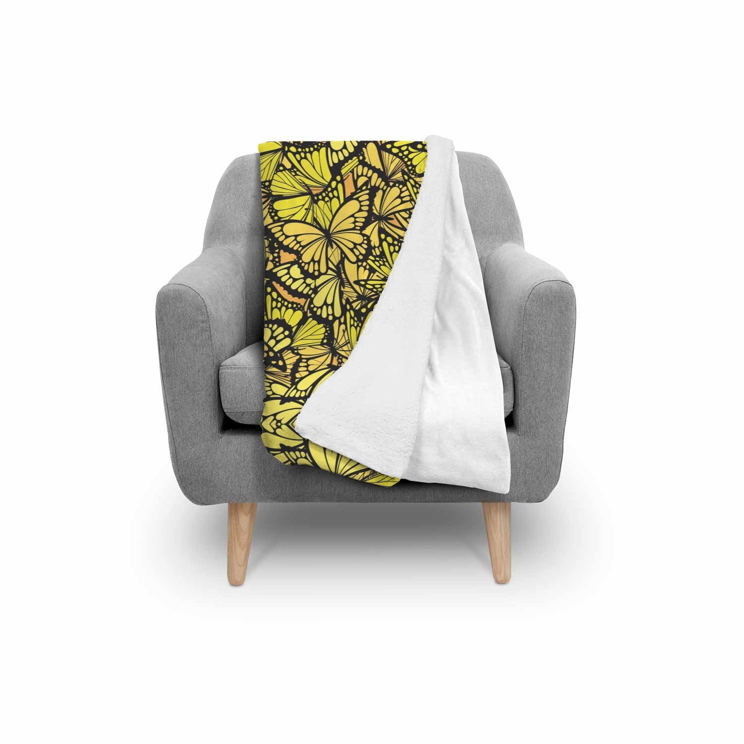 Yellow Monarch Butterfly Pattern Print Throw Blanket-grizzshop