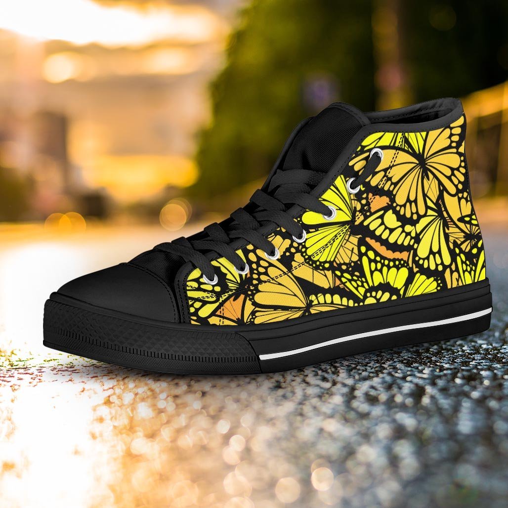 Yellow Monarch Butterfly Women's High Top Shoes-grizzshop