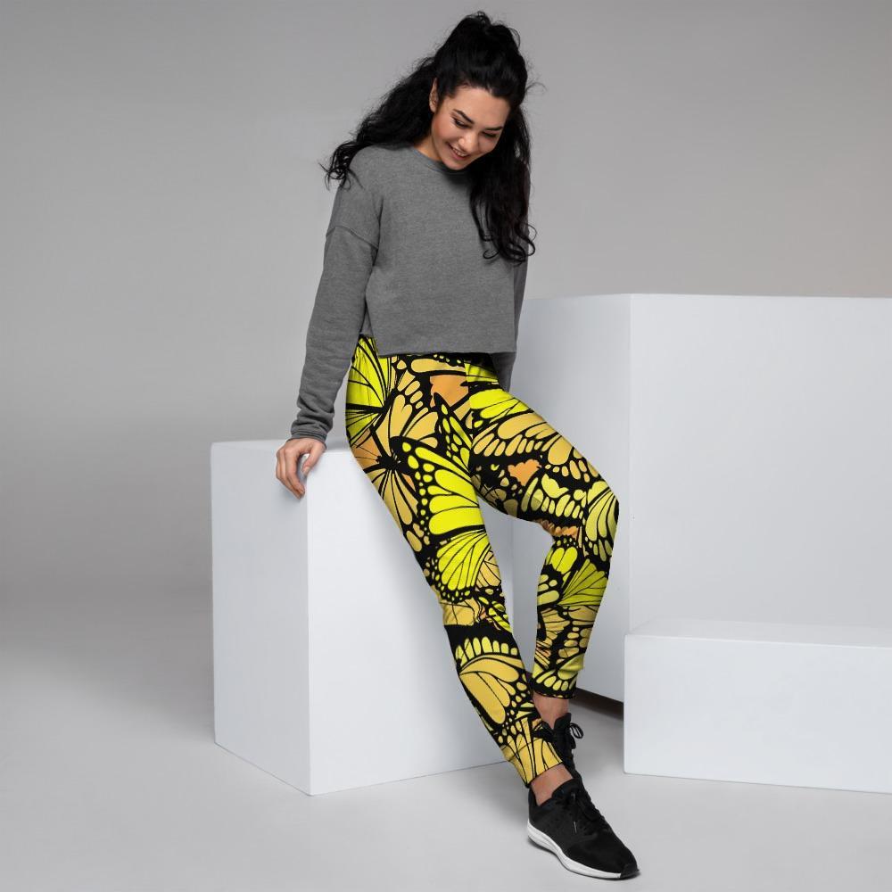 Yellow Monarch Butterfly Women's Joggers-grizzshop