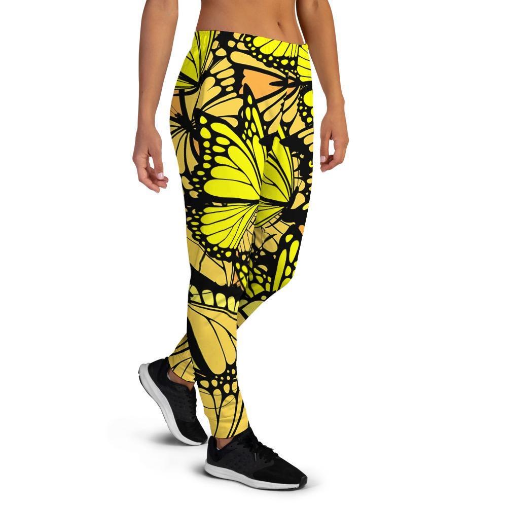 Yellow Monarch Butterfly Women's Joggers-grizzshop