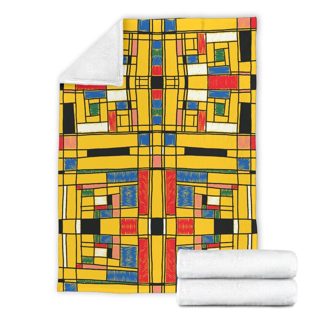 Yellow Mondrian Pattern Print Blanket-grizzshop