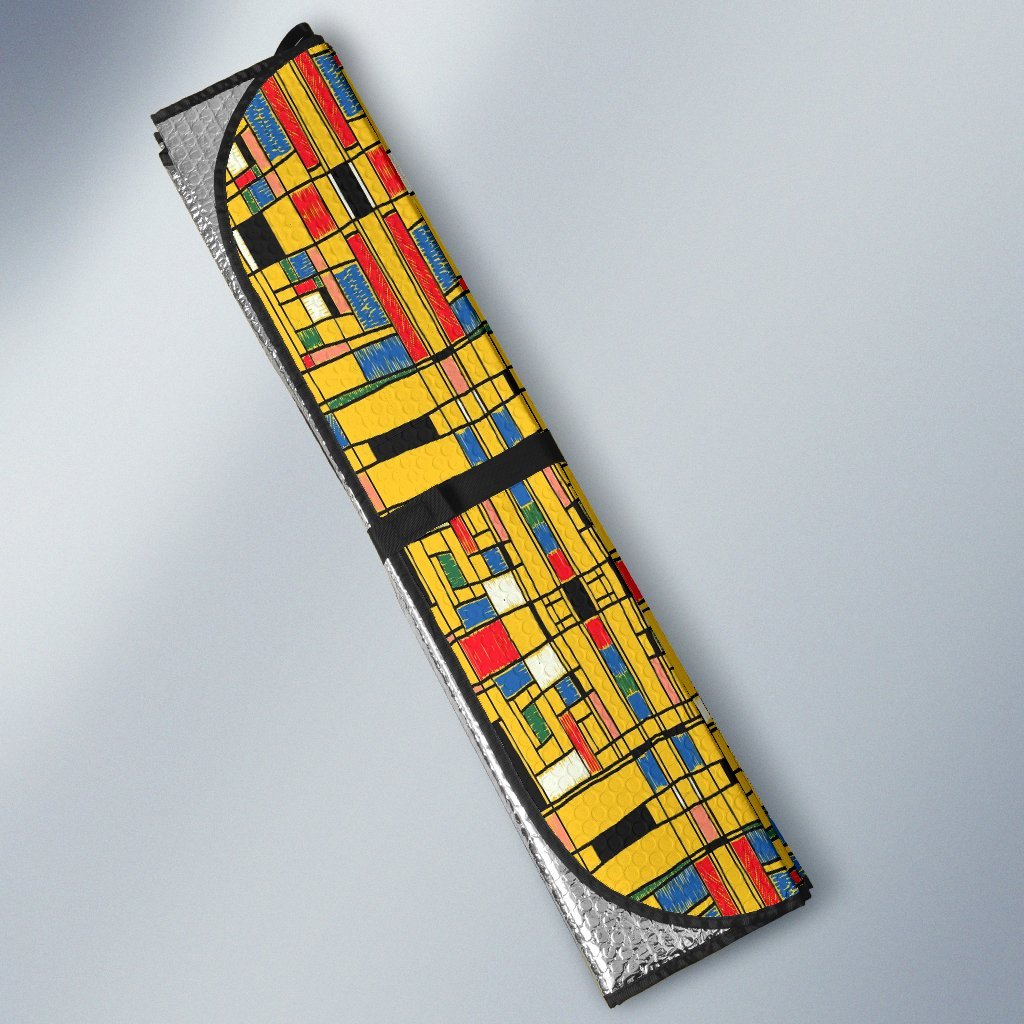 Yellow Mondrian Pattern Print Car Sun Shade-grizzshop
