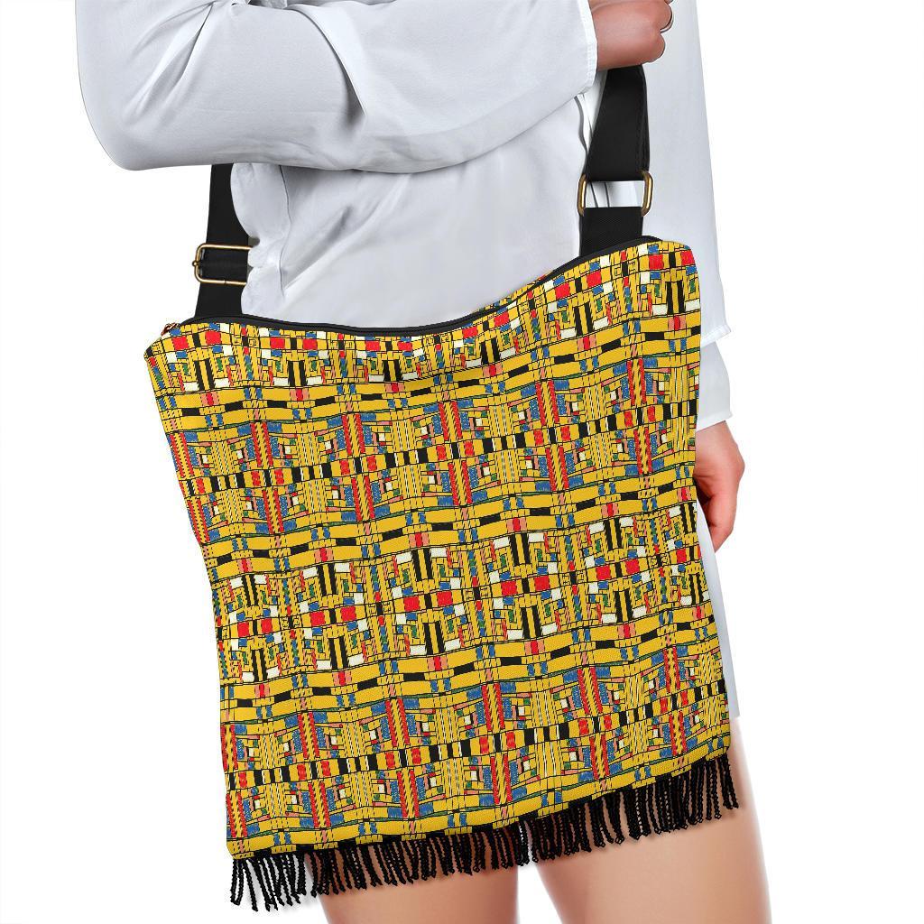 Yellow Mondrian Pattern Print Crossbody Bags-grizzshop