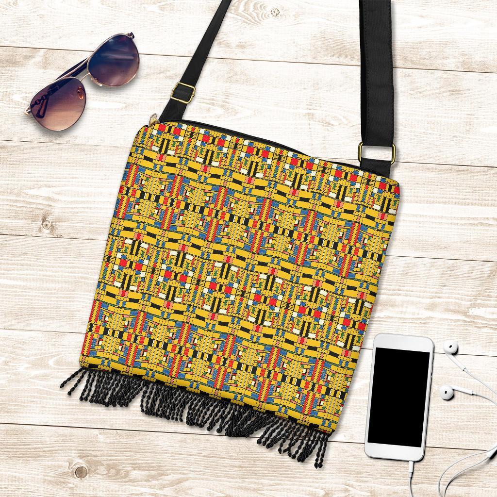 Yellow Mondrian Pattern Print Crossbody Bags-grizzshop