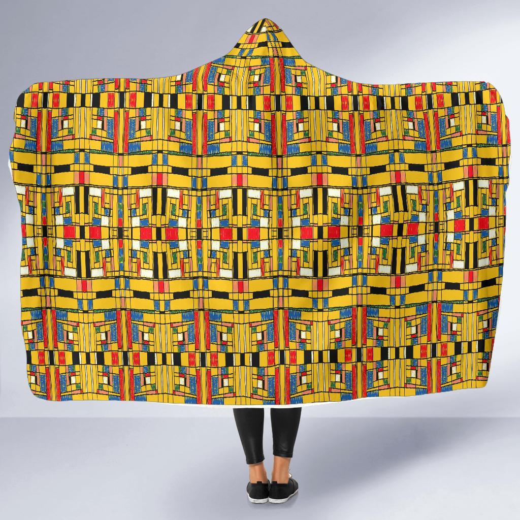 Yellow Mondrian Pattern Print Hooded Blanket-grizzshop