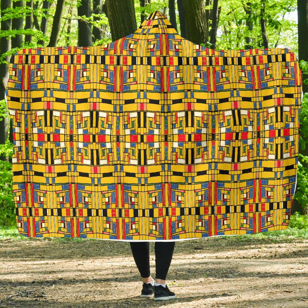 Yellow Mondrian Pattern Print Hooded Blanket-grizzshop