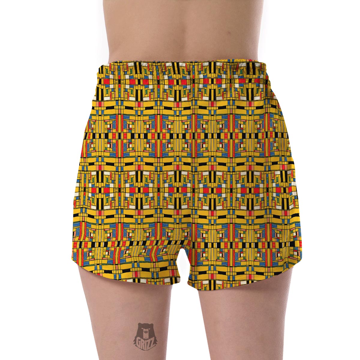 Yellow Mondrian Pattern Print Women's Shorts-grizzshop