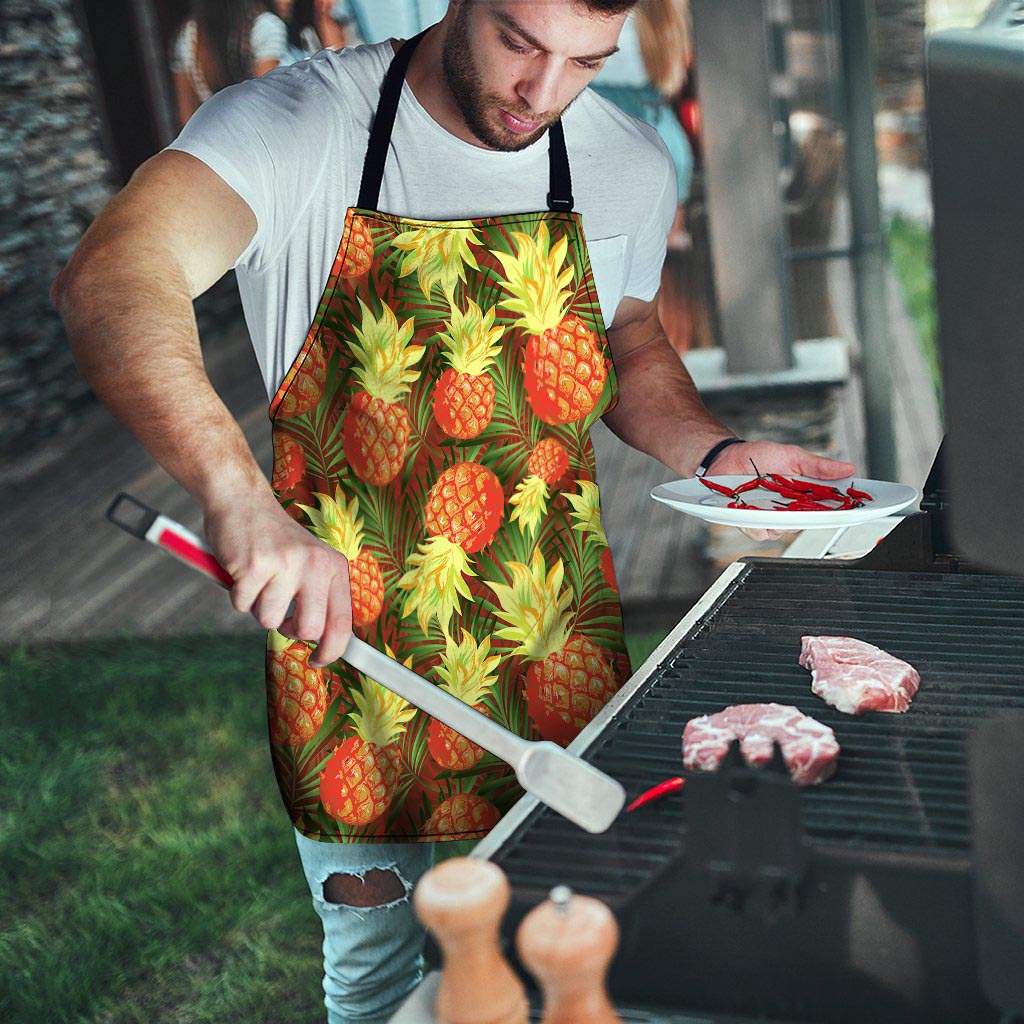 Yellow Neon Pineapple Hawaiian Print Men's Apron-grizzshop