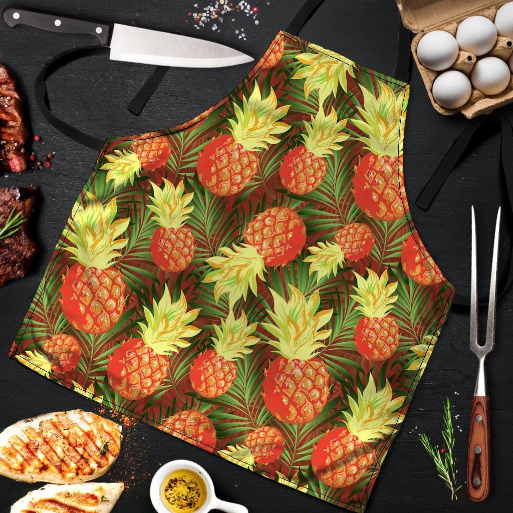 Yellow Neon Pineapple Hawaiian Print Men's Apron-grizzshop