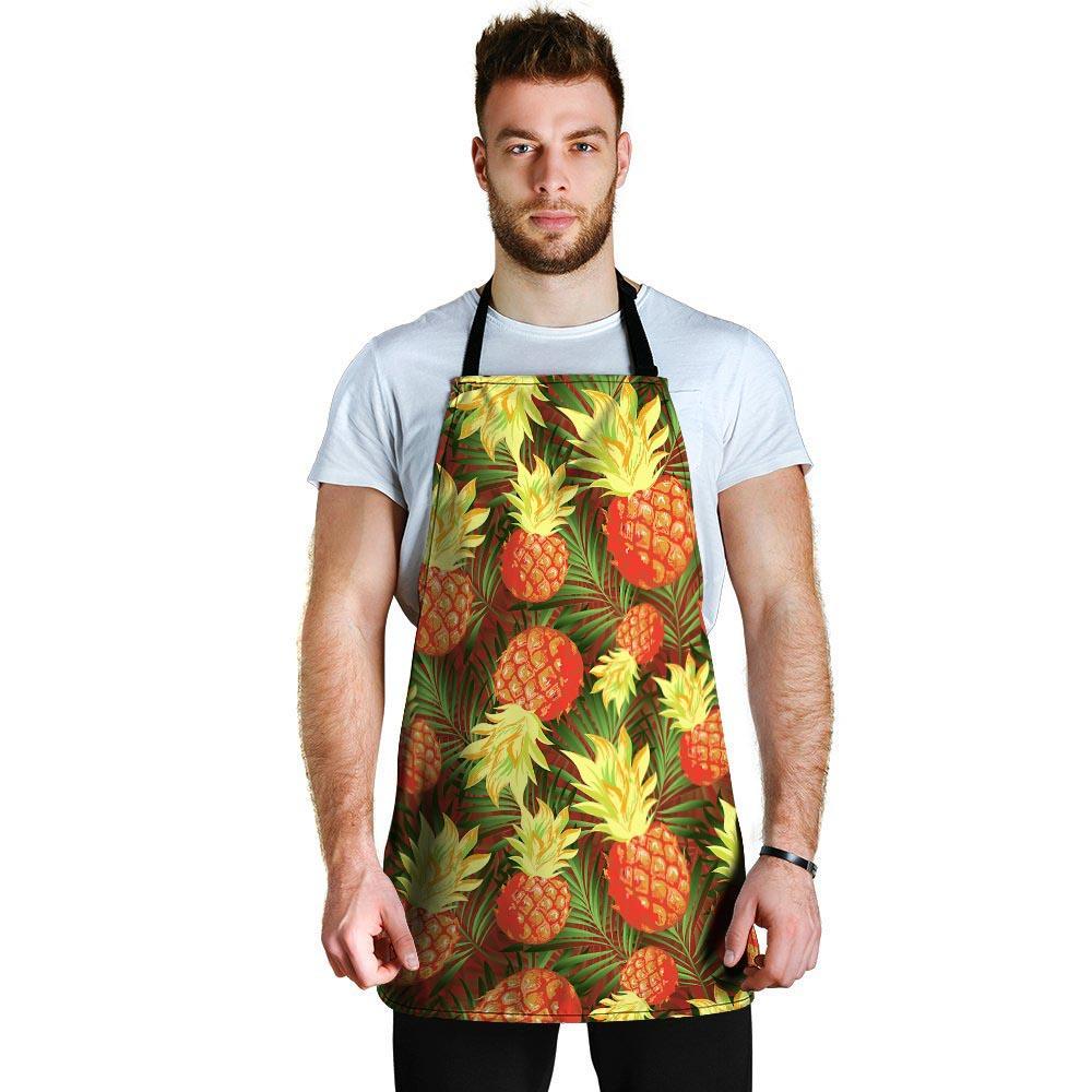 Yellow Neon Pineapple Hawaiian Print Men's Apron-grizzshop