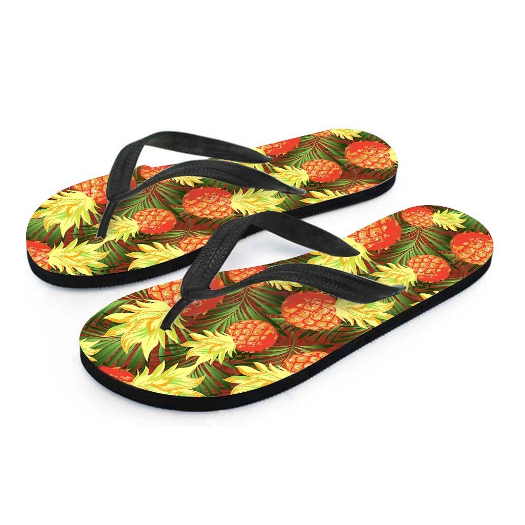 Yellow Neon Pineapple Hawaiian Print Men's Flip Flops-grizzshop
