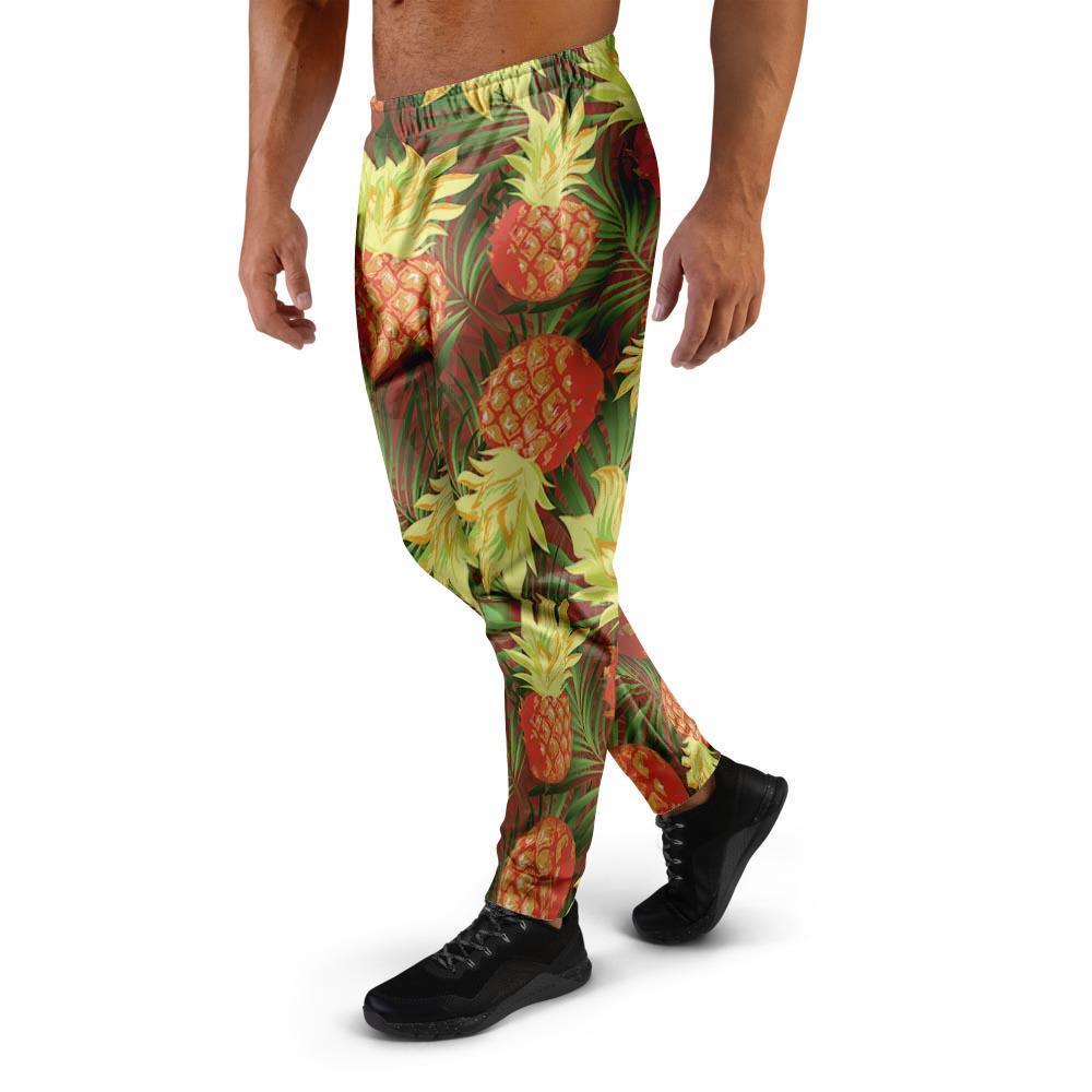 Yellow Neon Pineapple Hawaiian Print Men's Joggers-grizzshop