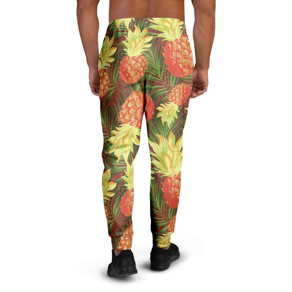 Yellow Neon Pineapple Hawaiian Print Men's Joggers-grizzshop