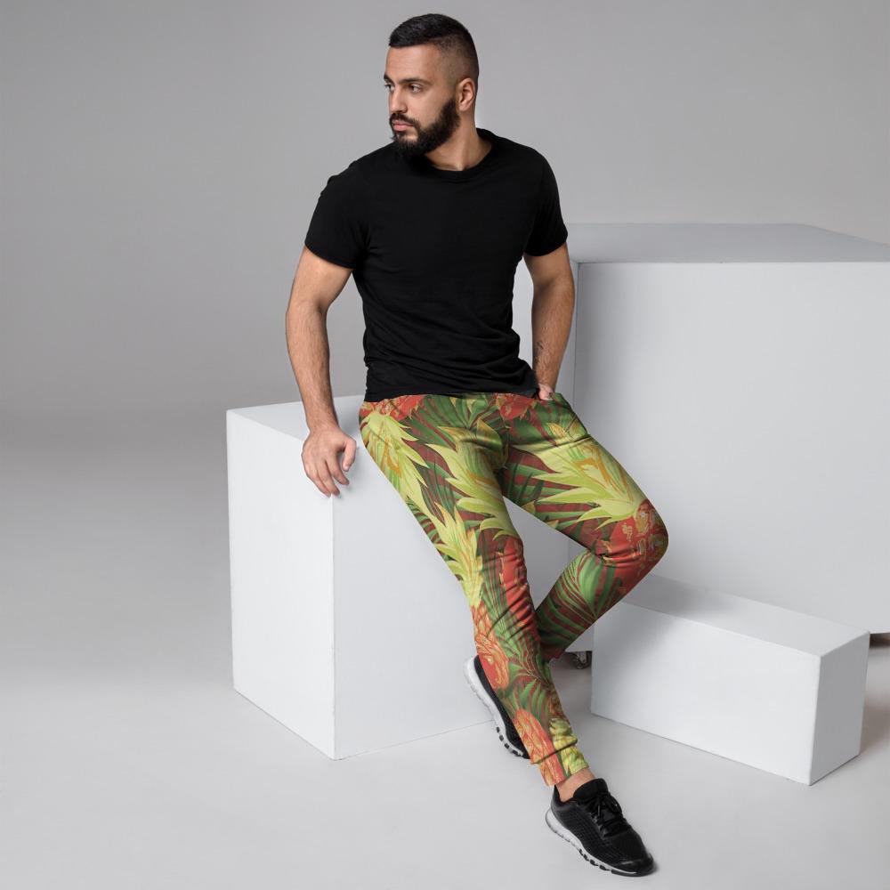 Yellow Neon Pineapple Hawaiian Print Men's Joggers-grizzshop