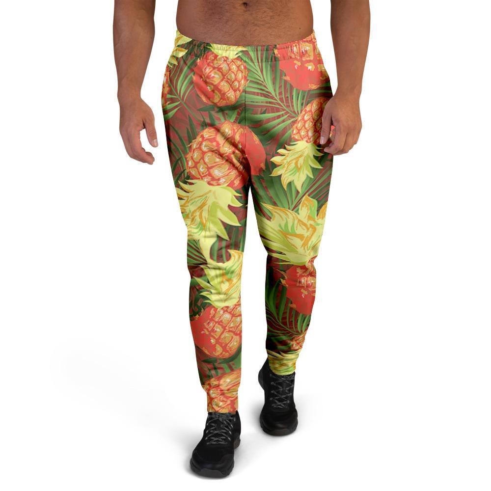 Yellow Neon Pineapple Hawaiian Print Men's Joggers-grizzshop