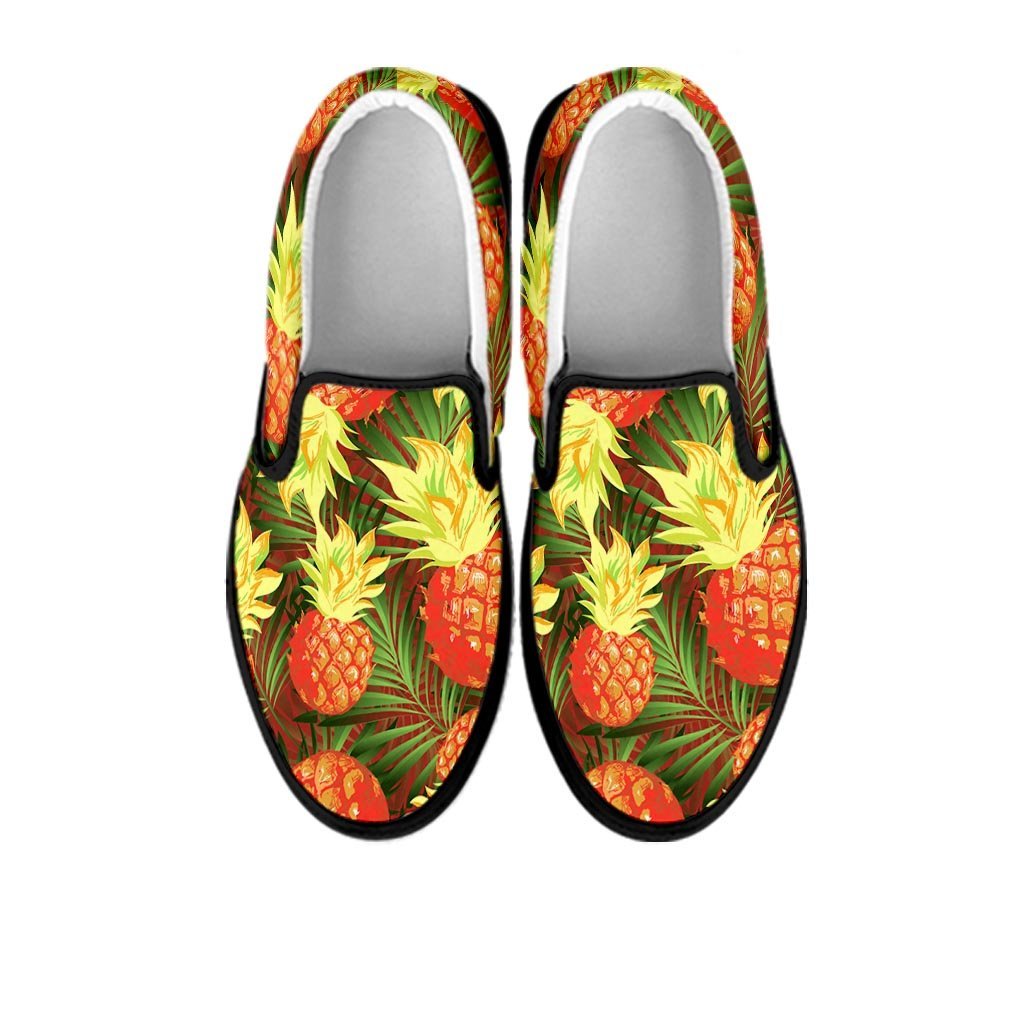 Yellow Neon Pineapple Hawaiian Print Men's Slip On Sneakers-grizzshop