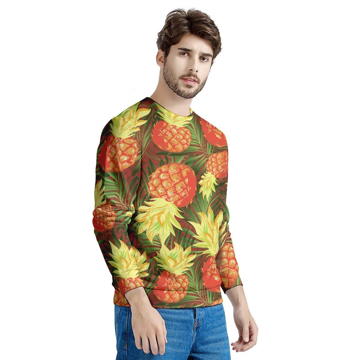 Yellow Neon Pineapple Hawaiian Print Men's Sweatshirt-grizzshop