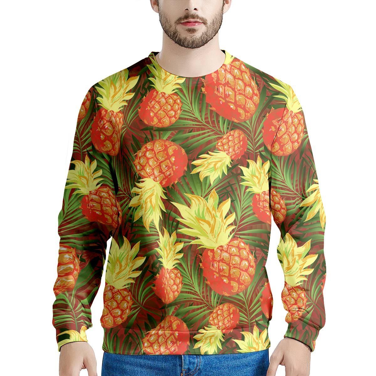 Yellow Neon Pineapple Hawaiian Print Men's Sweatshirt-grizzshop