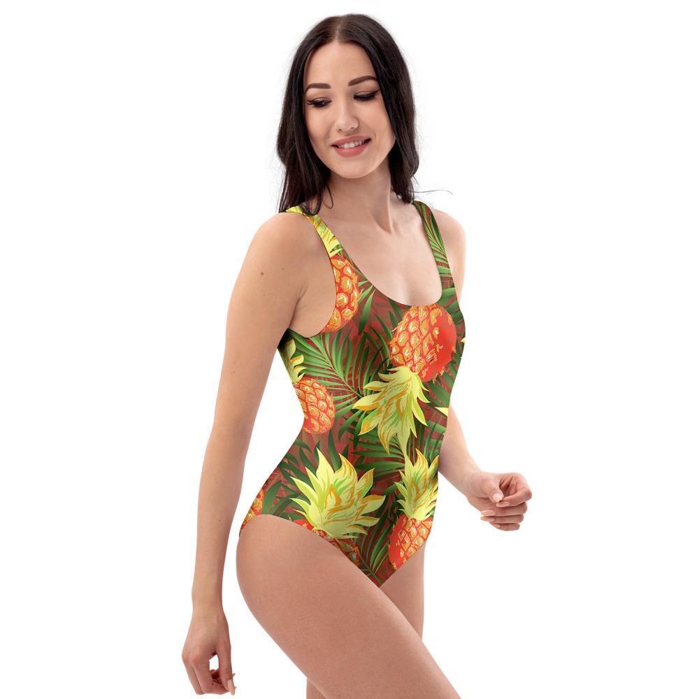 Yellow Neon Pineapple Hawaiian Print One Piece Swimsuite-grizzshop