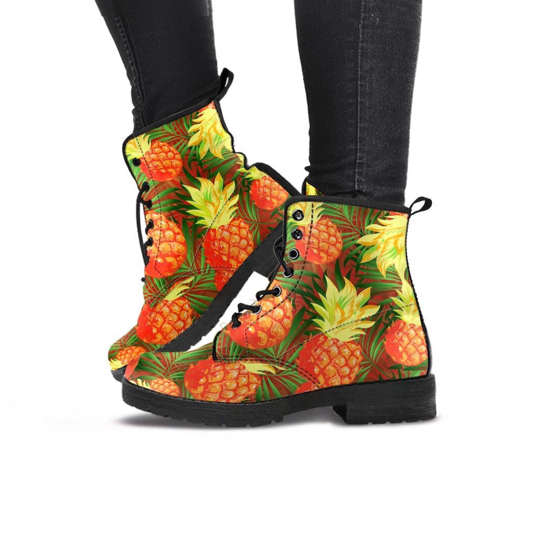 Yellow Neon Pineapple Hawaiian Print Women's Boots-grizzshop