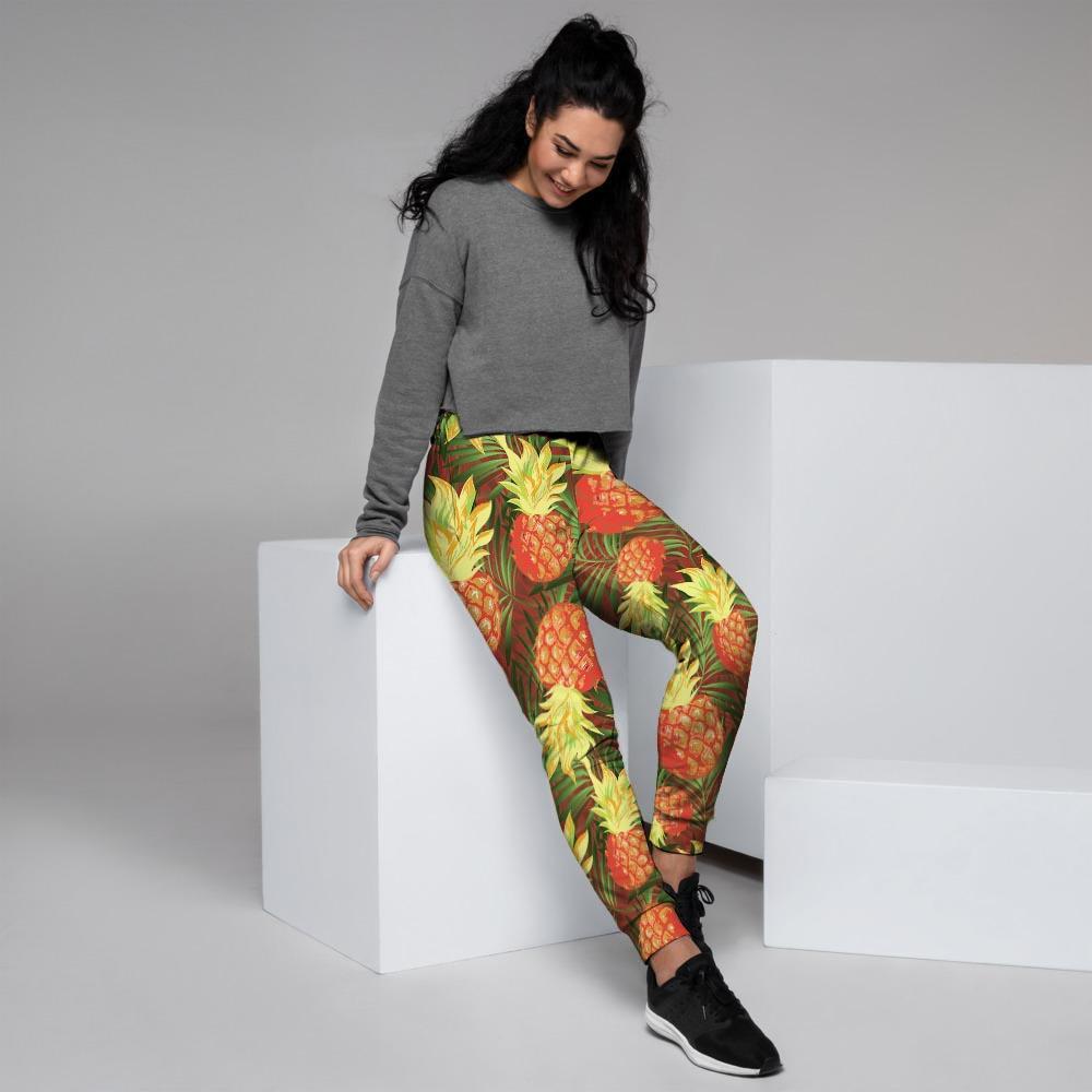 Yellow Neon Pineapple Hawaiian Print Women's Joggers-grizzshop