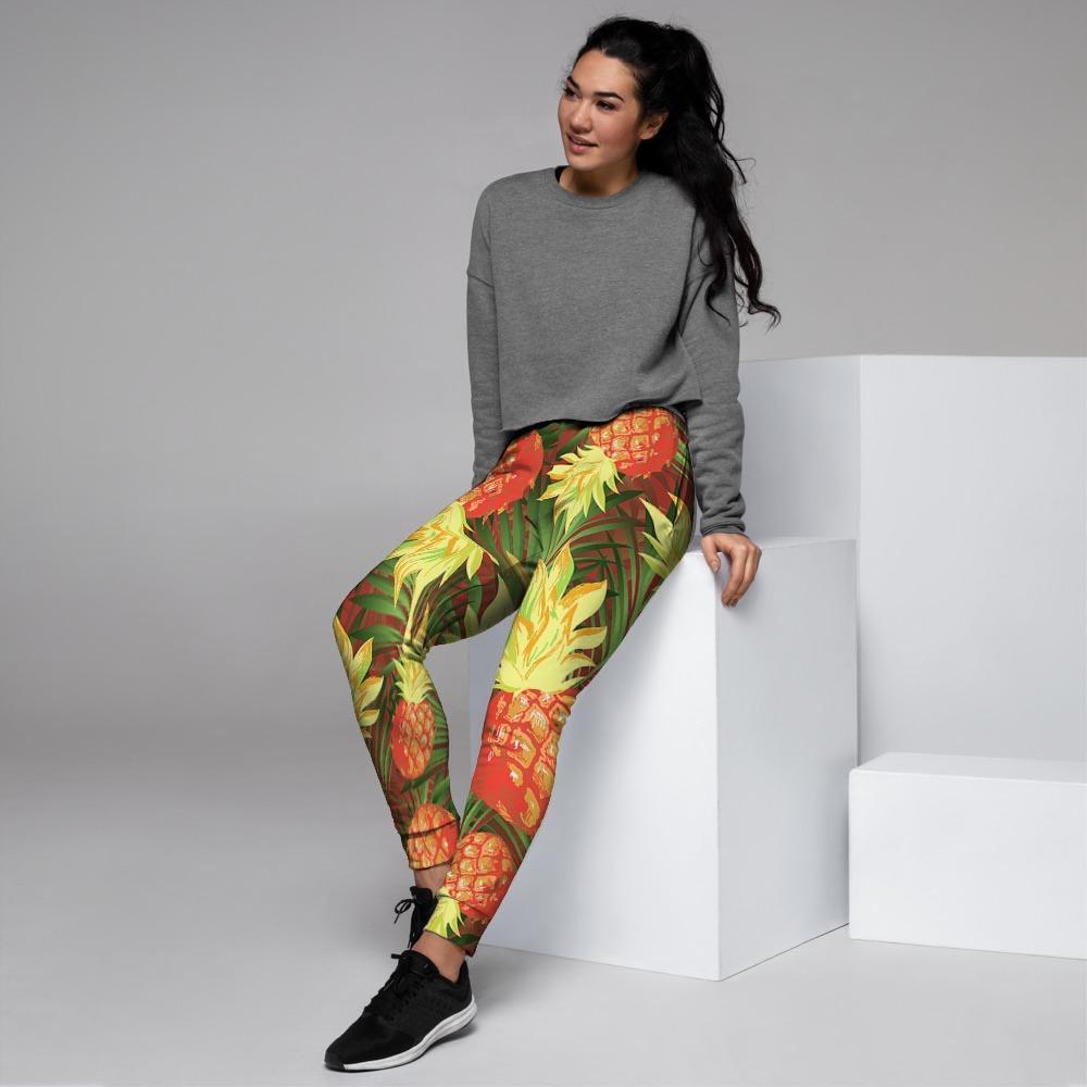 Yellow Neon Pineapple Hawaiian Print Women's Joggers-grizzshop