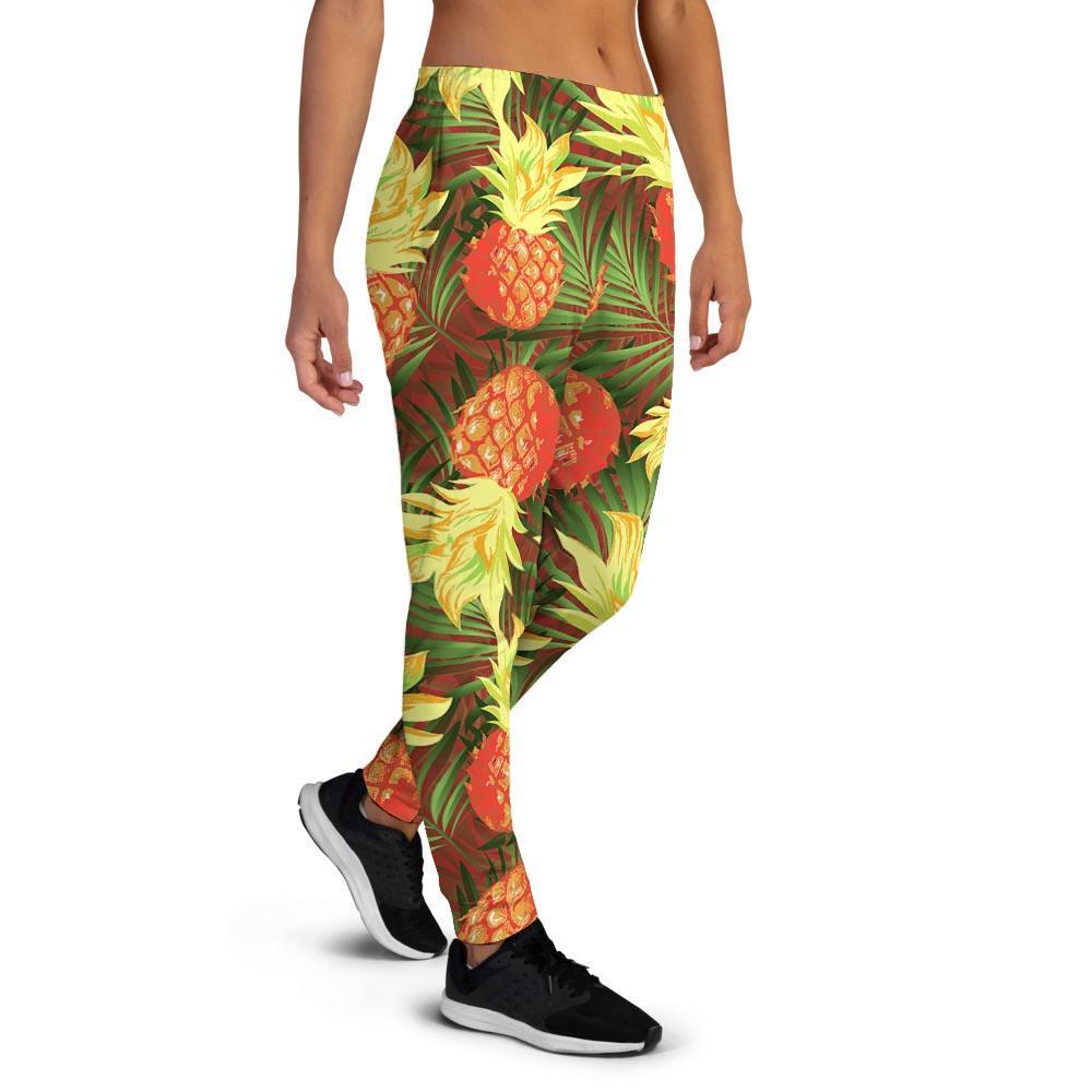 Yellow Neon Pineapple Hawaiian Print Women's Joggers-grizzshop