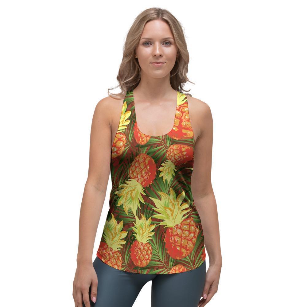 Yellow Neon Pineapple Hawaiian Print Women's Racerback Tank Top-grizzshop