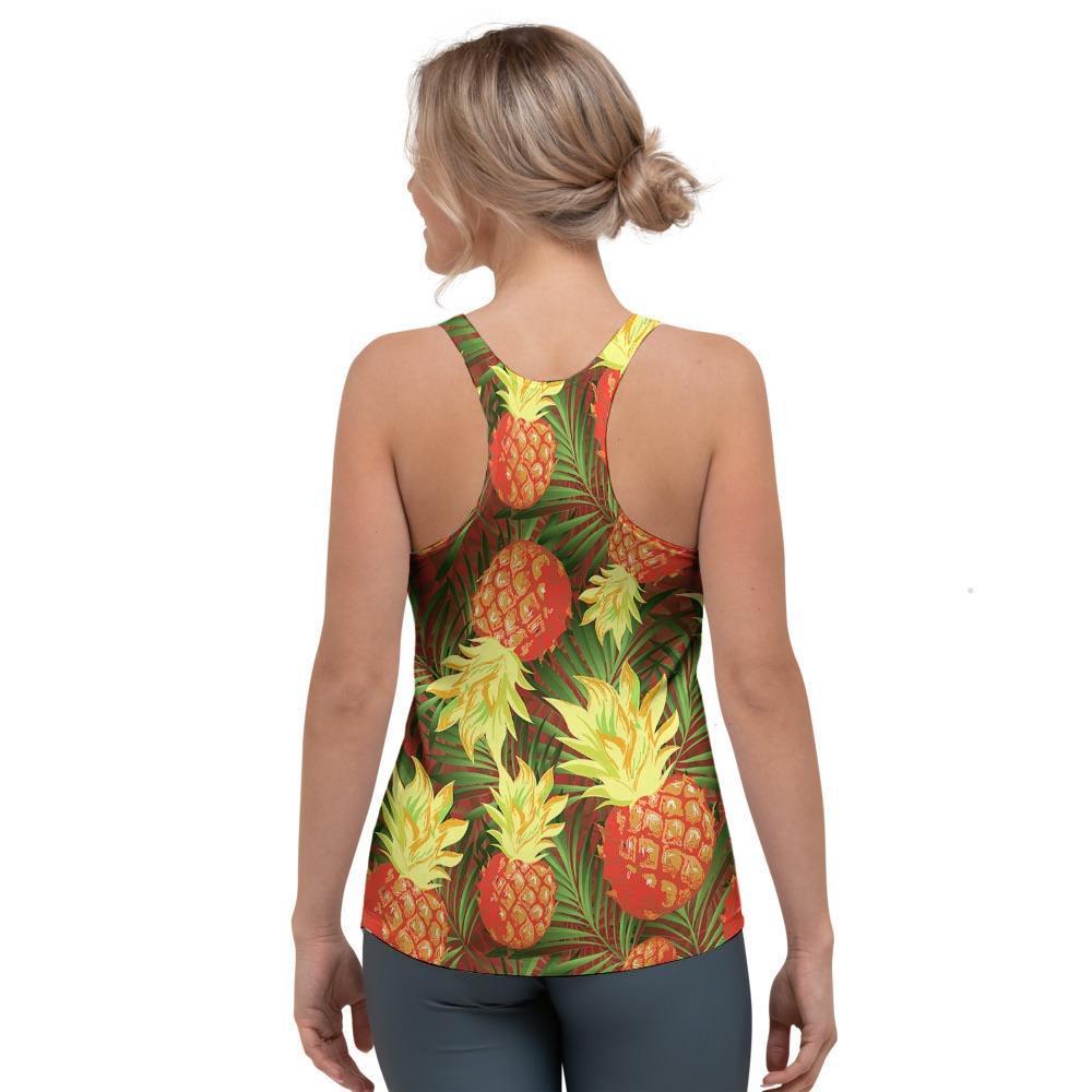 Yellow Neon Pineapple Hawaiian Print Women's Racerback Tank Top-grizzshop
