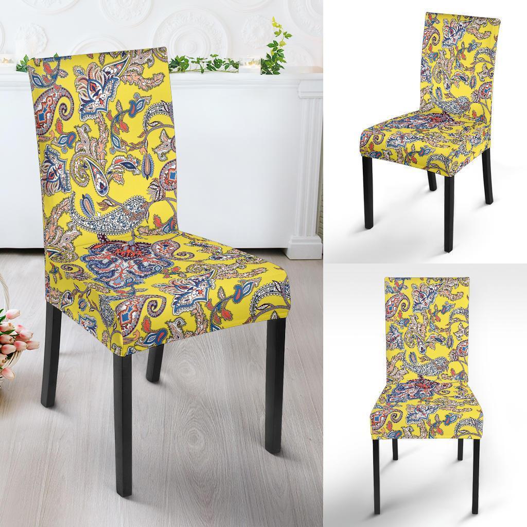 Yellow Paisley Pattern Print Chair Cover-grizzshop